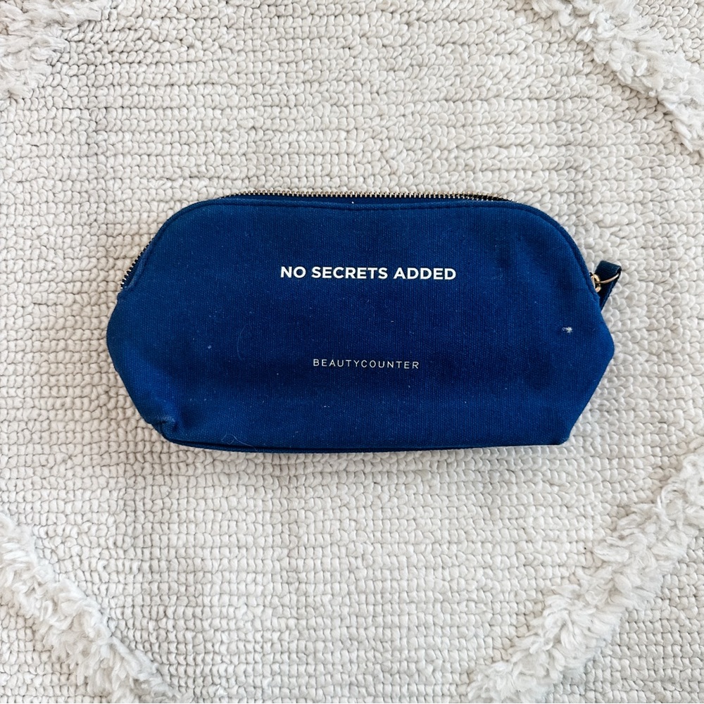 beautycounter Navy Canvas Zip Pouch with White Text